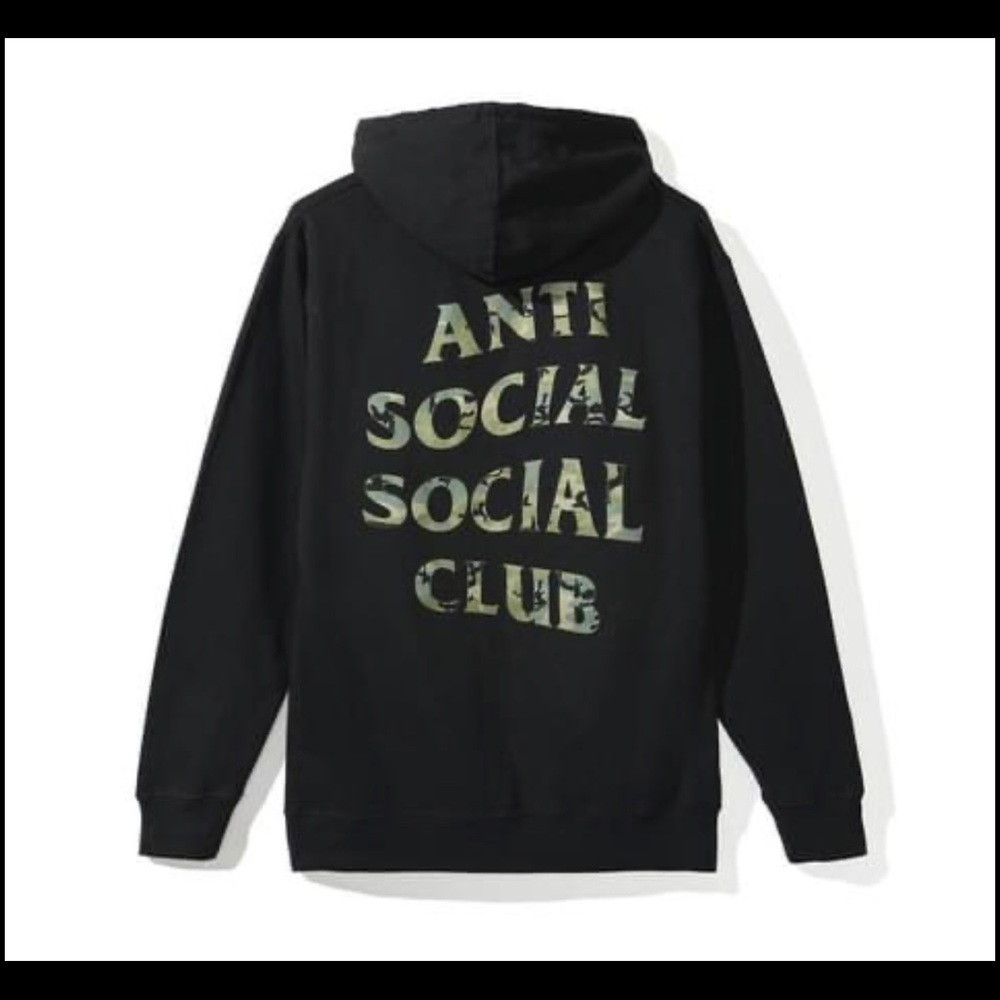 Anti- Social Social Club - Black Hoodie with Camo Script